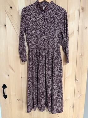 Vintage L.L. Bean | Purple Floral Mock Neck Long Sleeve Dress | Size LP(14-16)